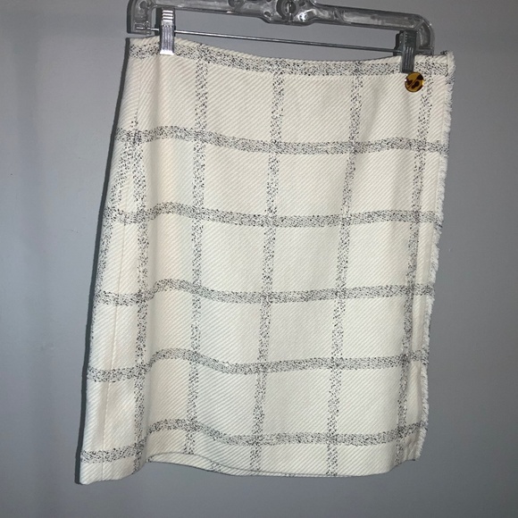 Ann Taylor cotton blend window pane check faux wrap pencil skirt Sz 4 fringe - Picture 1 of 6